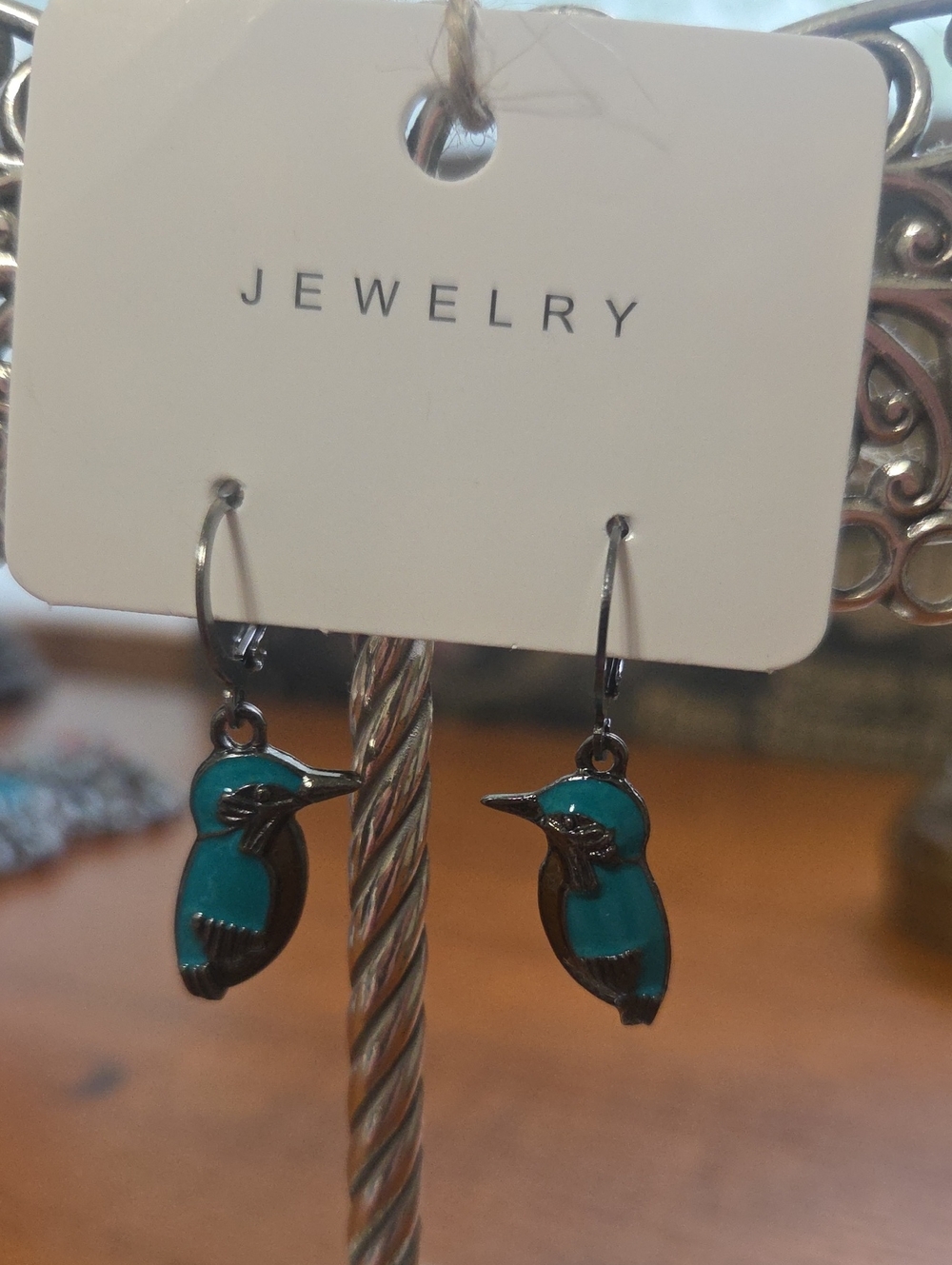 Teal Kingfisher Bird Drop Earrings
